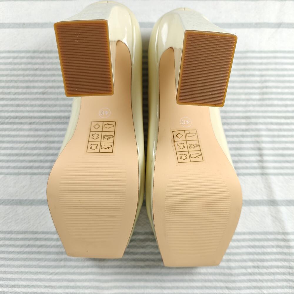 Nizowi Cream Patent Leather Platform Pumps Gold Detail Size 9.5 NEW - Picture 6 of 10